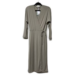 NWT H&M Khaki Faux Wrap Dolman Sleeve Midi Dress, Sz S